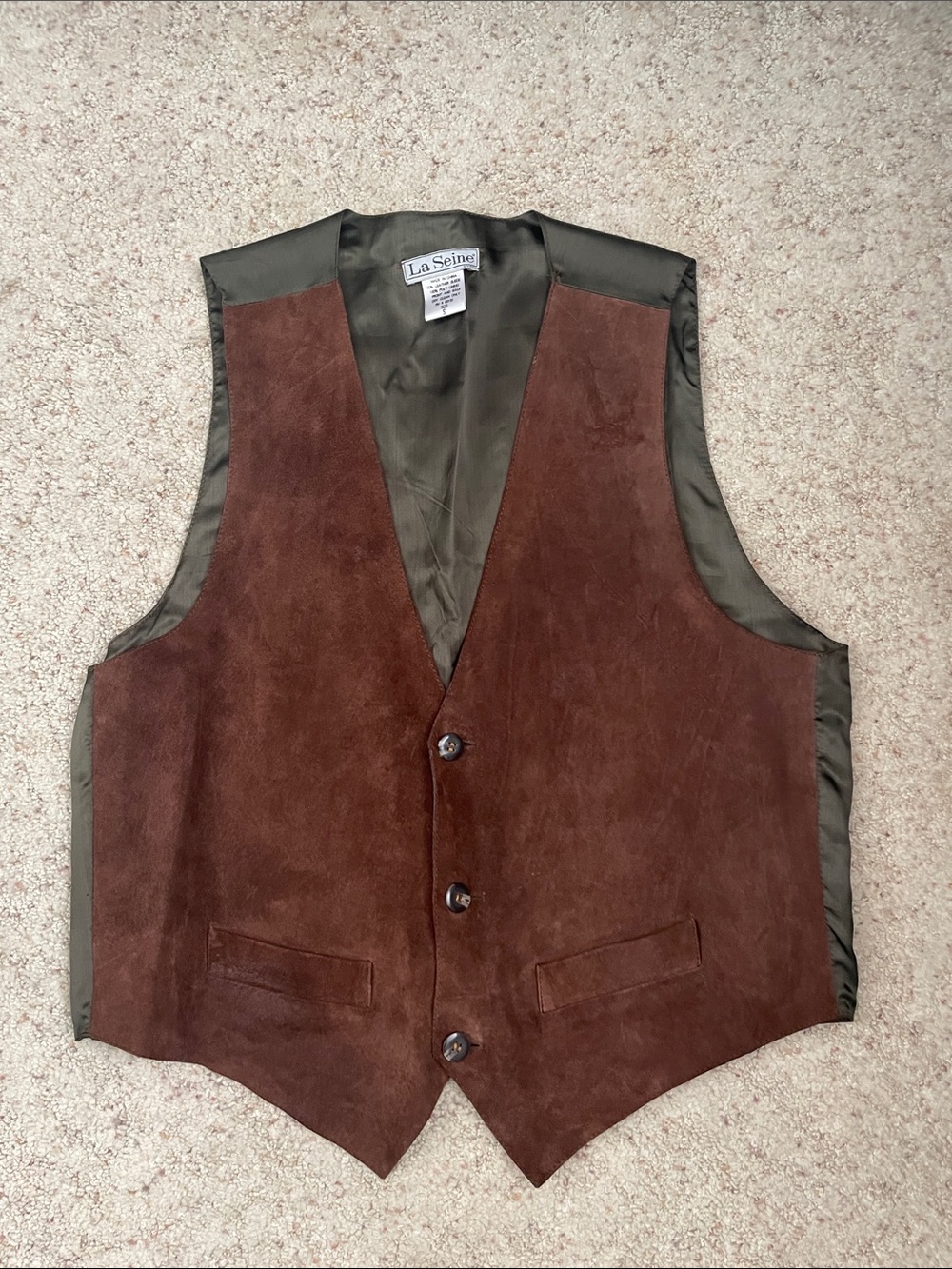 Vintage Suede Vest Men's La Seine Brown Size Small Leather
